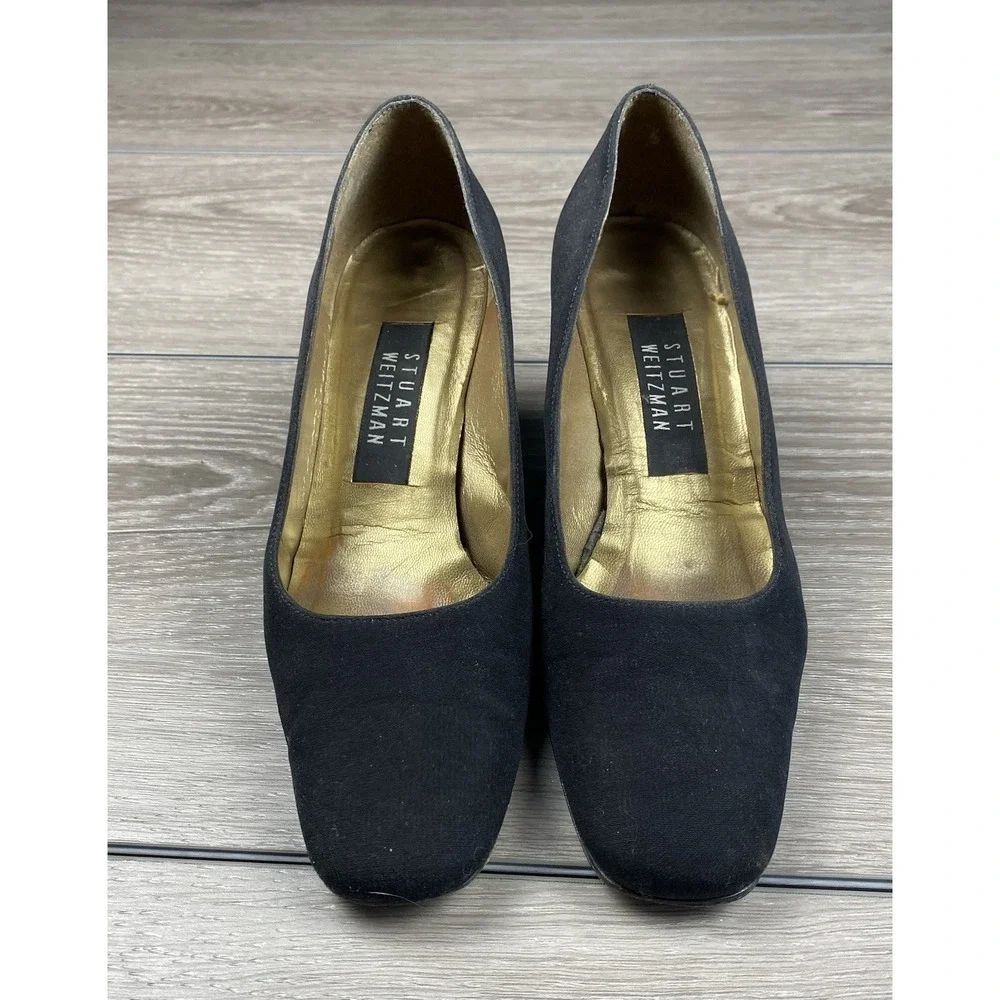 Stuart Weitzman Women's Mid Block Square Toe Pumps Black Size 6‎ B
